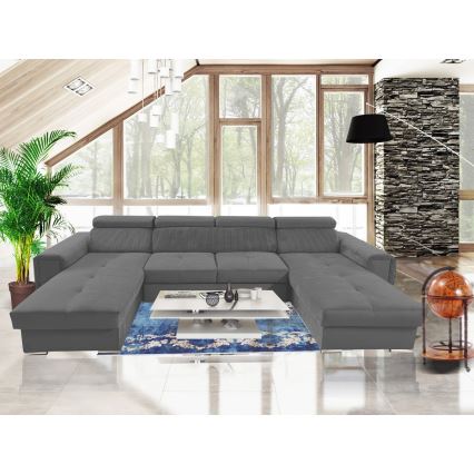 Salon pliable en U avec coin universel avec un espace de stockage SALVADA gris foncé