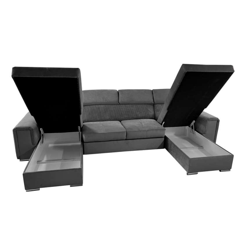 Salon pliable en U avec coin universel avec un espace de stockage SALVADA gris foncé