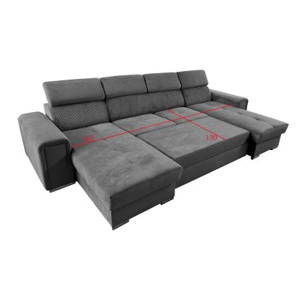 Salon pliable en U avec coin universel avec un espace de stockage SALVADA gris foncé