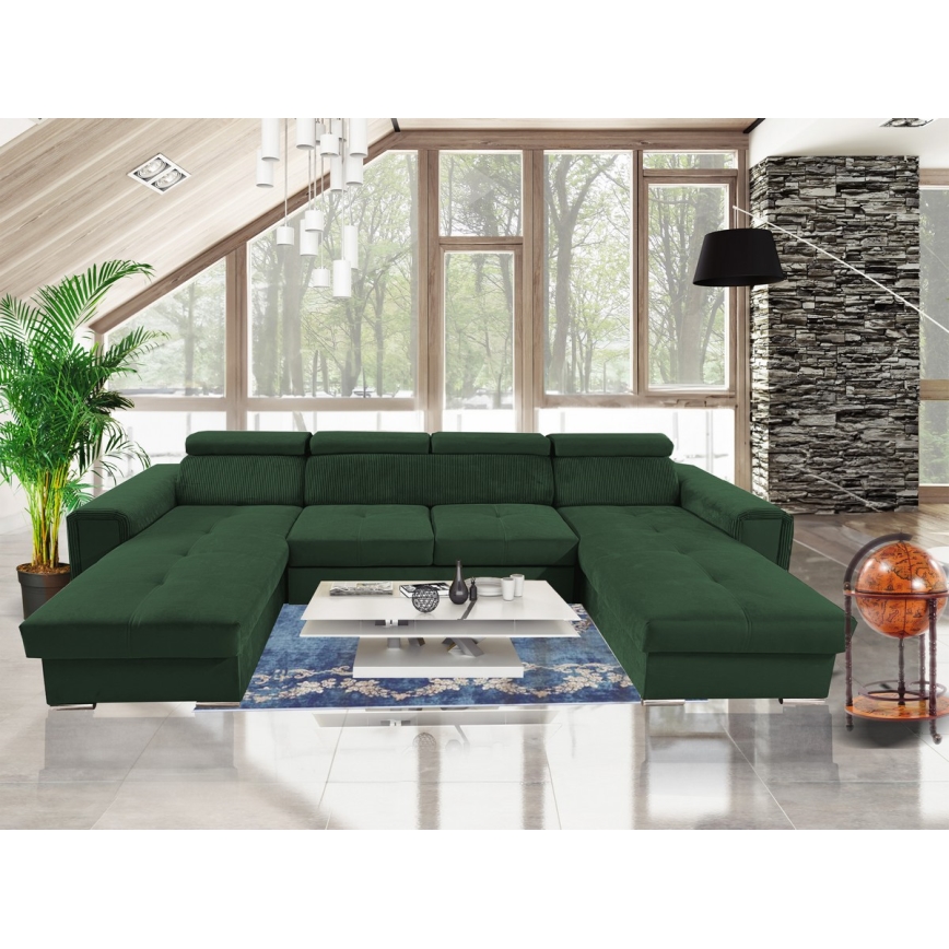 Salon pliable en U avec coin universel avec un espace de stockage SALVADA vert