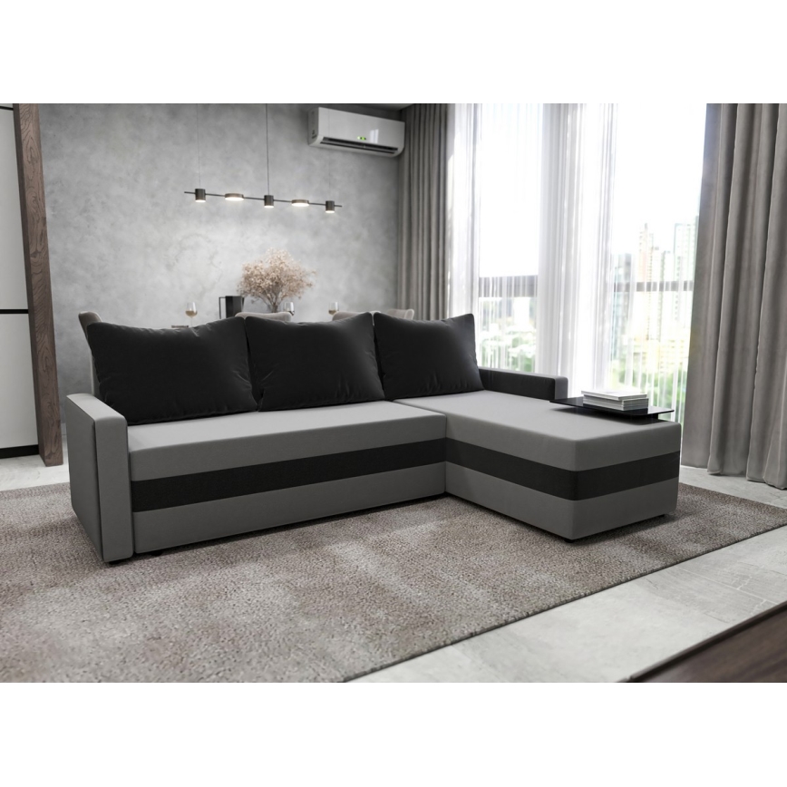 Salon universel d'angle pliable rembourré en forme de L BRISTOL gris/noir