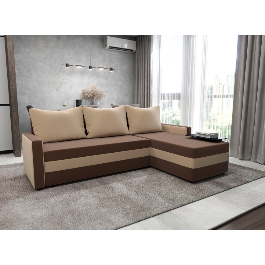Salon universel d'angle pliable rembourré en forme de L BRISTOL marron/beige
