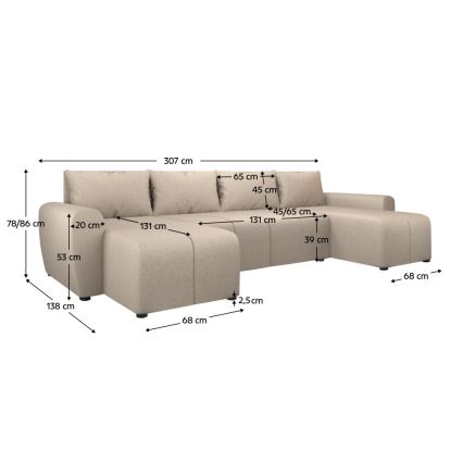 Salon universel pliable en forme de U, rembourré NEWPORT beige