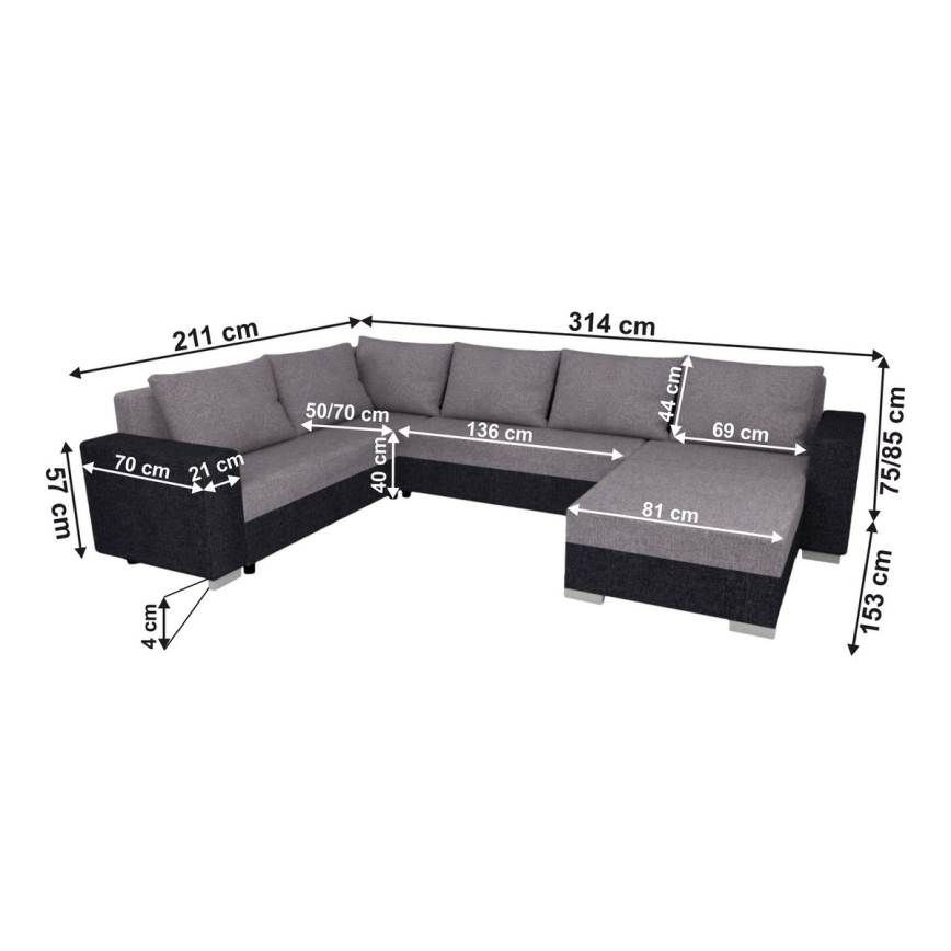 Salon universel pliable en forme de U, rembourré YORK marron/beige