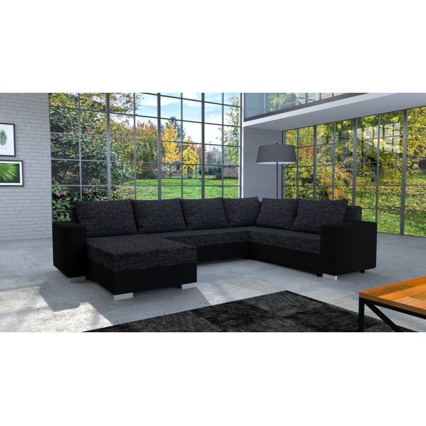 Salon universel pliable en forme de U, rembourré YORK noir/anthracite