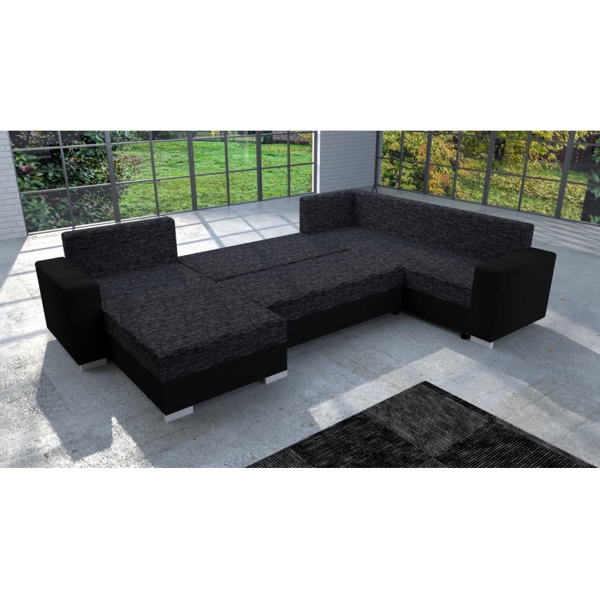 Salon universel pliable en forme de U, rembourré YORK noir/anthracite