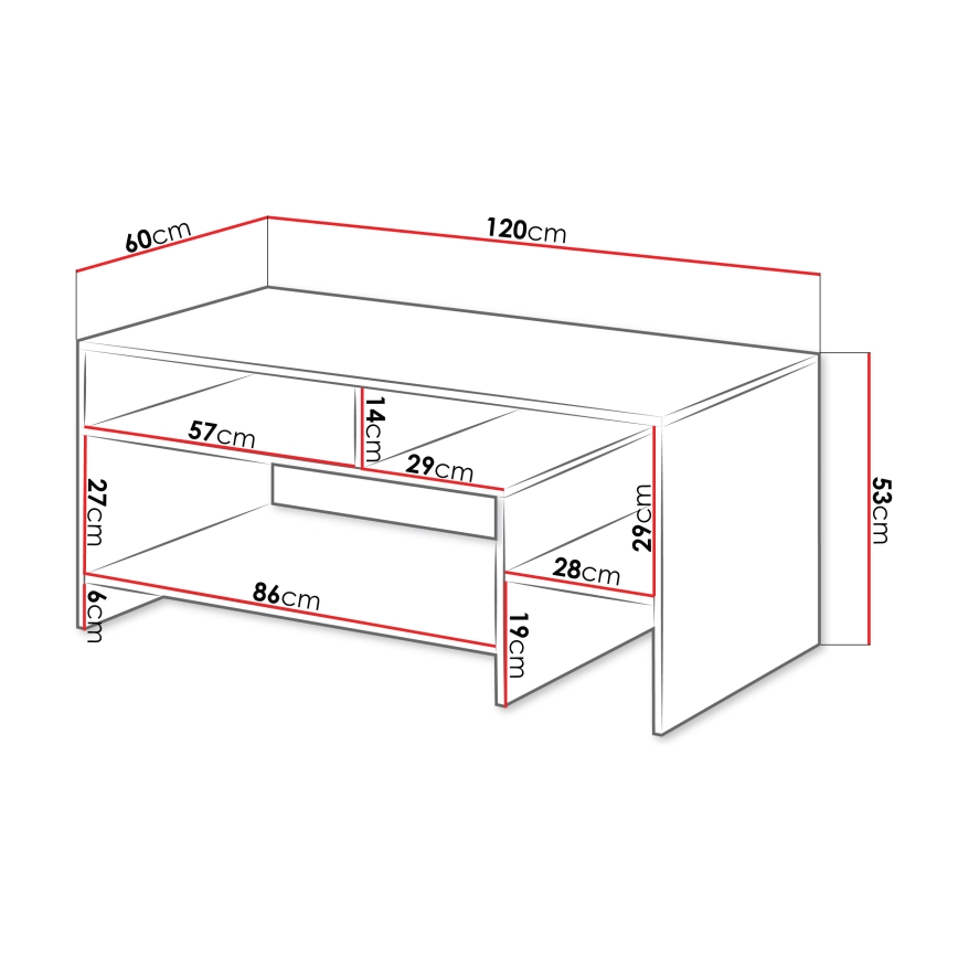 Salontafel ALVA 53x120 cm wit/eik Grande
