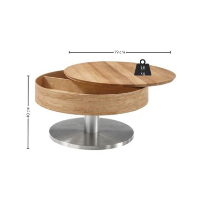 Salontafel BLOCK Ø 79 cm eiken/zilver