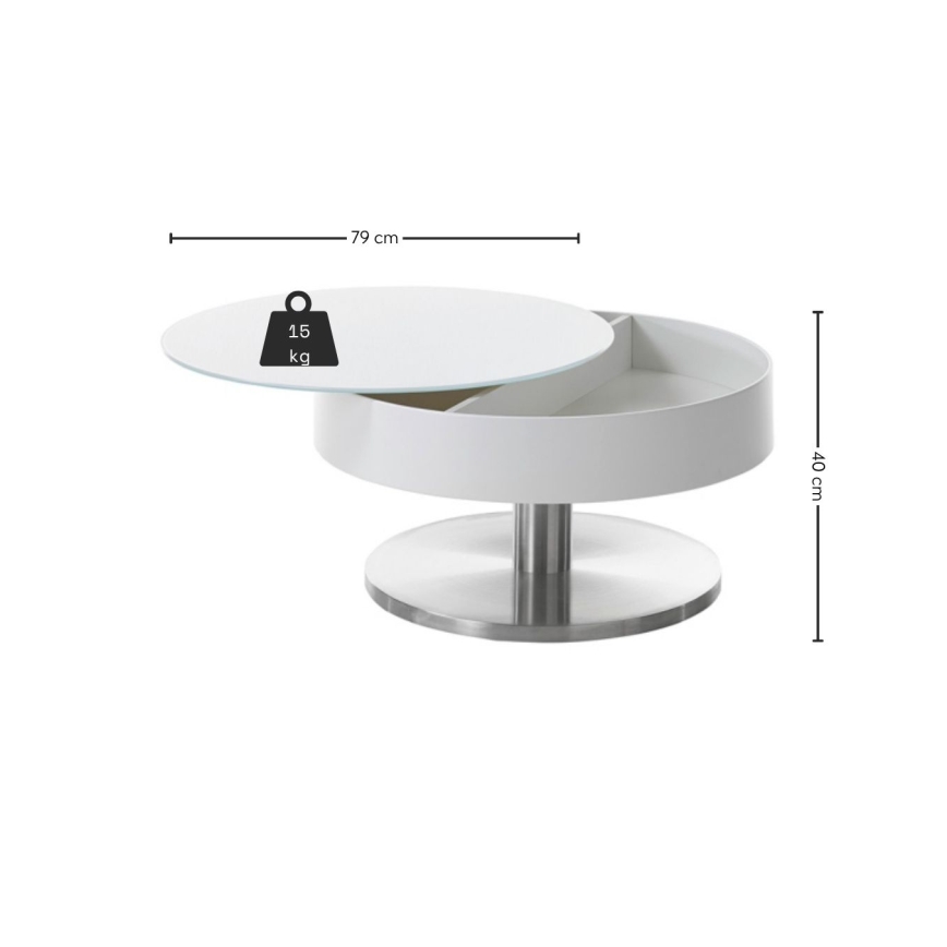 Salontafel BLOCK Ø 79 cm wit/zilver