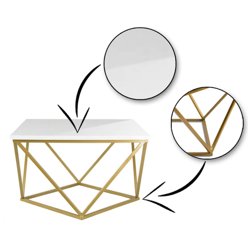 Salontafel CURVED 62x62 cm goud/wit