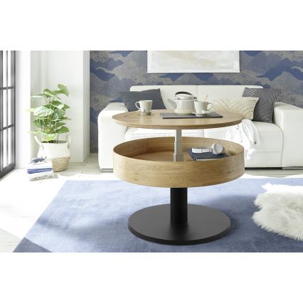 Salontafel ELEMENT met opklapbaar blad Ø 75 cm eiken/zwart