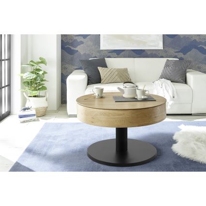 Salontafel ELEMENT met opklapbaar blad Ø 75 cm eiken/zwart