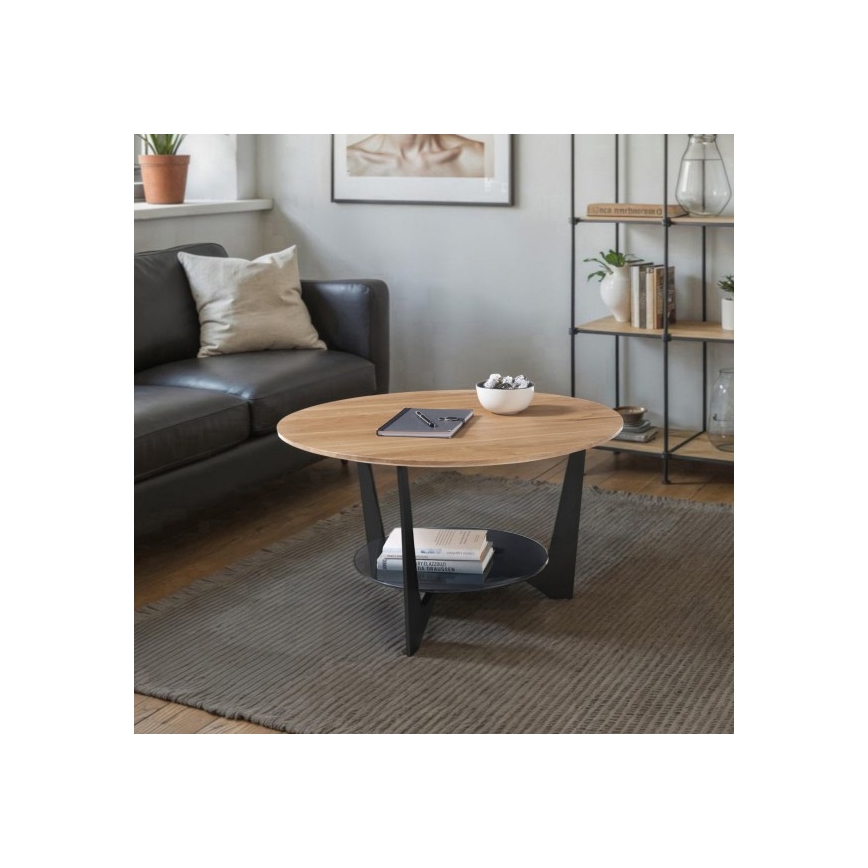 Salontafel MARMO Ø 70 cm eiken/zwart