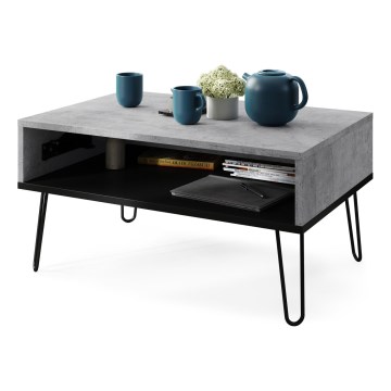 Salontafel met hefblad en plank HALIJA grijs beton/zwart