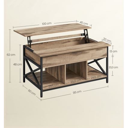 Salontafel met liftblad NYRO bruin/zwart