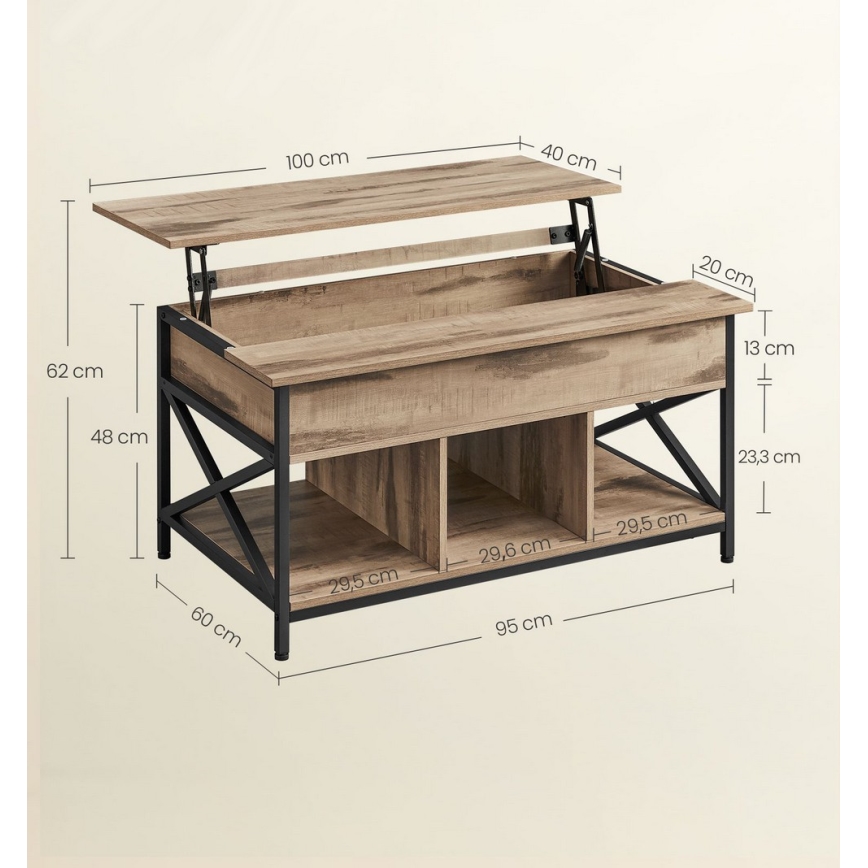 Salontafel met liftblad NYRO bruin/zwart