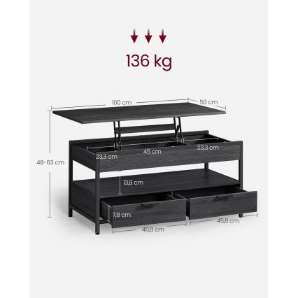 Salontafel met liftblad NYRO zwart