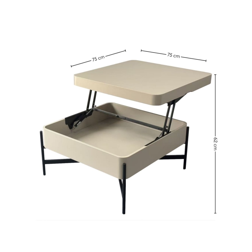 Salontafel met liftfunctie en opbergplank OASIS 75x75 cm crème/zwart