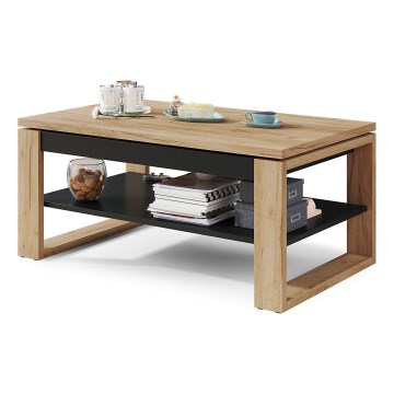 Salontafel met opklapbaar bovenblad en plank NEA eiken/zwart
