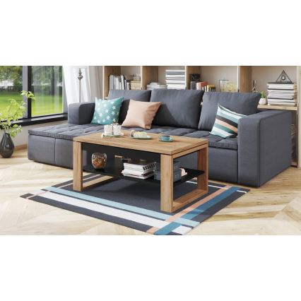 Salontafel met opklapbaar bovenblad en plank NEA eiken/zwart