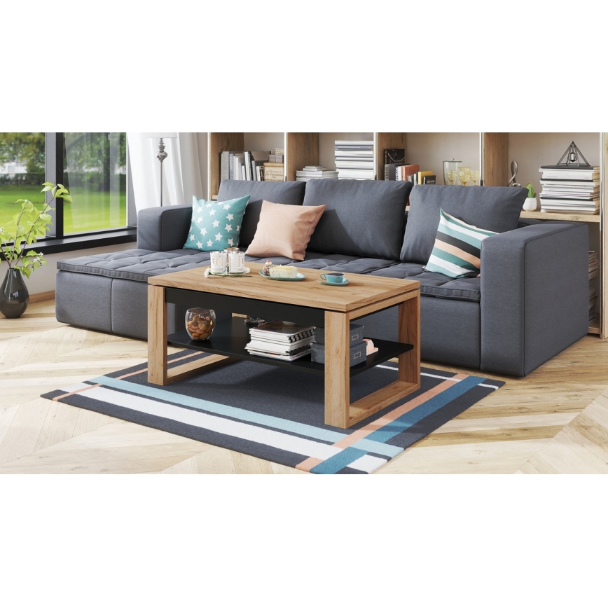 Salontafel met opklapbaar bovenblad en plank NEA eiken/zwart