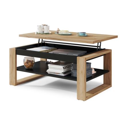 Salontafel met opklapbaar bovenblad en plank NEA eiken/zwart