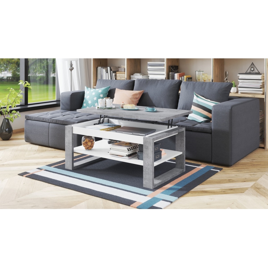 Salontafel met opklapbaar bovenblad en plank NEA grijs/wit