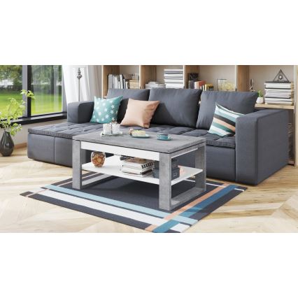 Salontafel met opklapbaar bovenblad en plank NEA grijs/wit