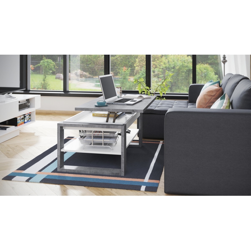Salontafel met opklapbaar bovenblad en plank NEA grijs/wit