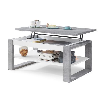 Salontafel met opklapbaar bovenblad en plank NEA grijs/wit