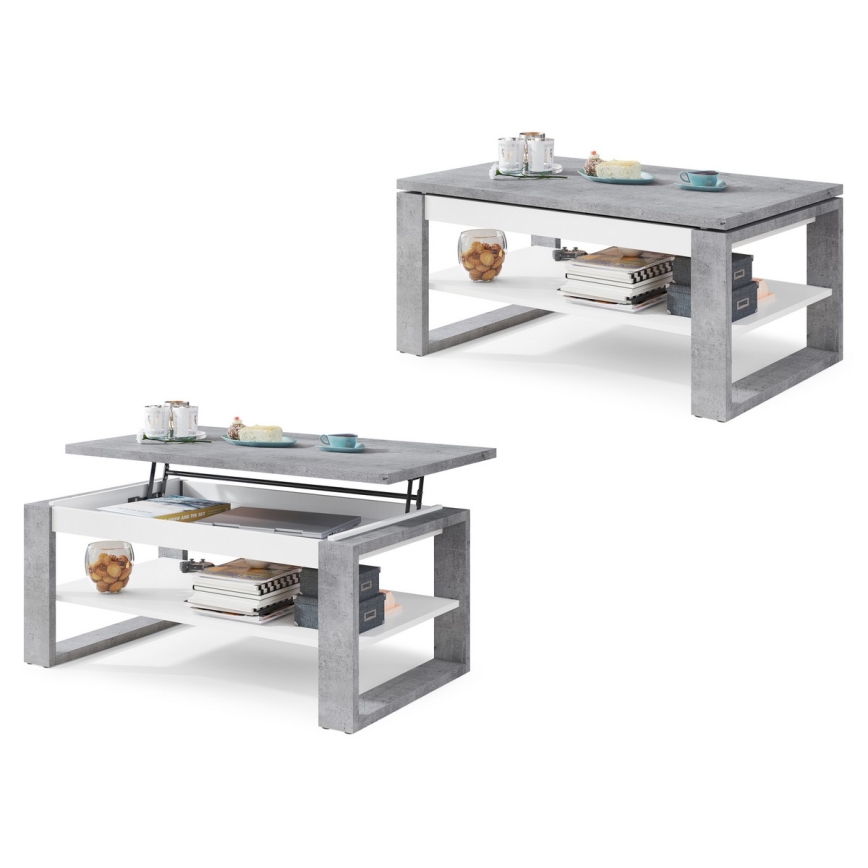Salontafel met opklapbaar bovenblad en plank NEA grijs/wit