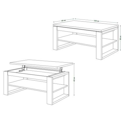 Salontafel met opklapbaar bovenblad en plank NEA grijs/wit