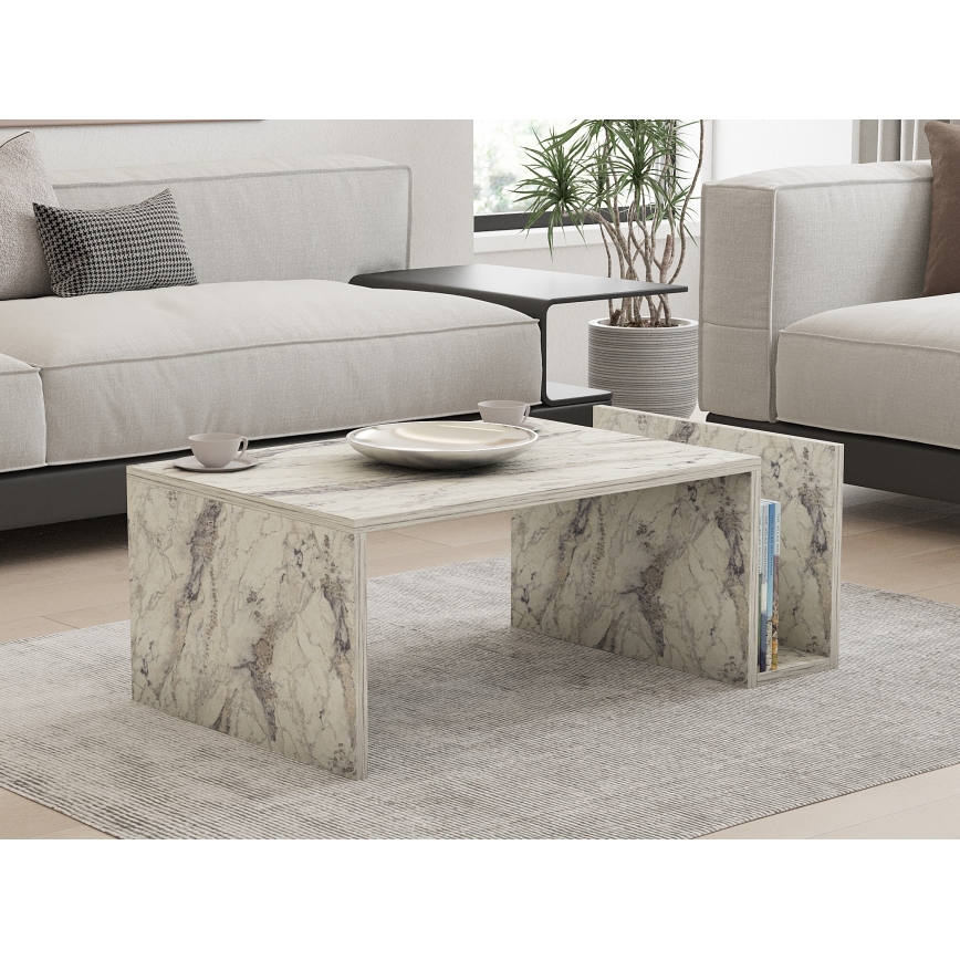 Salontafel MONEL, marmerlook, grijs