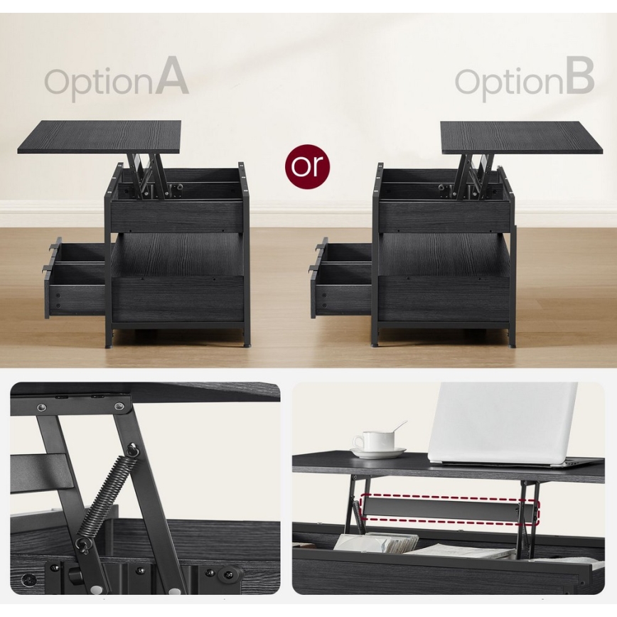 Salontafel NYRO met hefblad, zwart