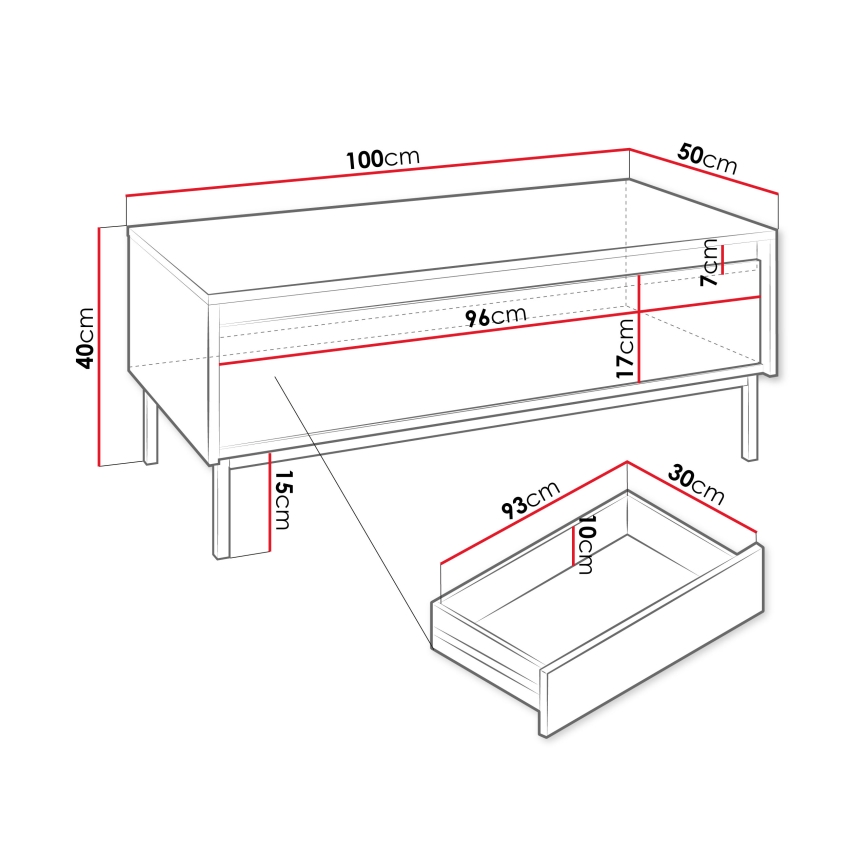 Salontafel OZMI 100x40 cm kasjmier