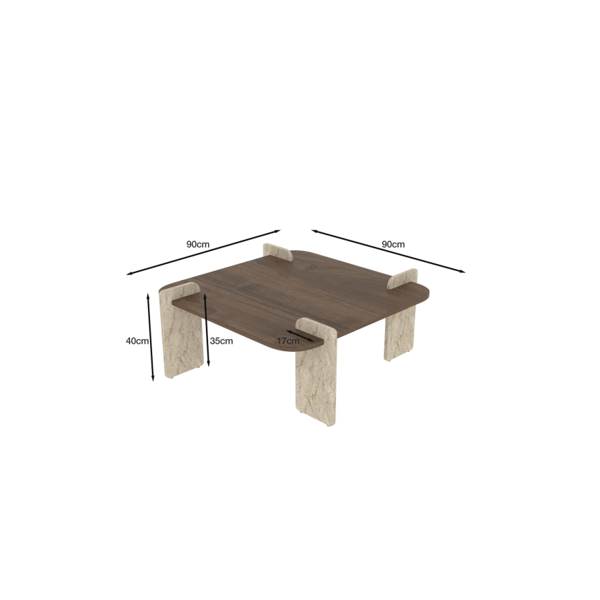 Salontafel PURO 90x90 cm walnoot/travertijn