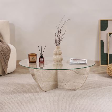 Salontafel VERE Ø 90 cm, beige/transparant