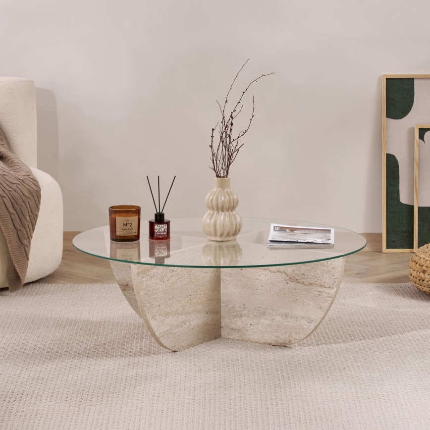 Salontafel VERE Ø 90 cm, beige/transparant