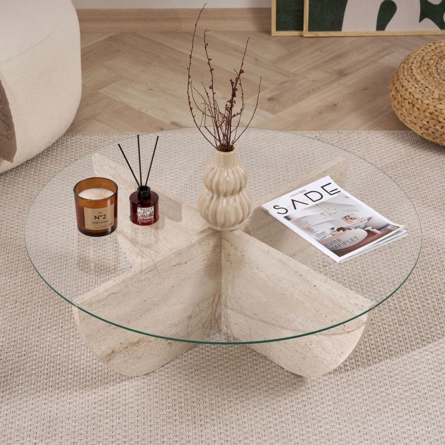 Salontafel VERE Ø 90 cm, beige/transparant