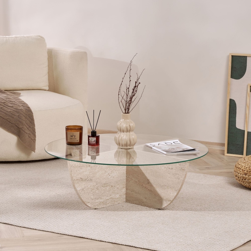 Salontafel VERE Ø 90 cm, beige/transparant