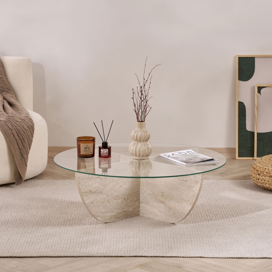Salontafel VERE Ø 90 cm, beige/transparant
