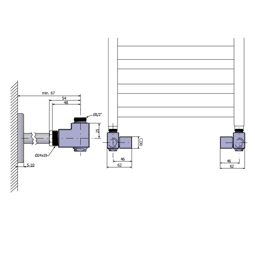 Sapho - Aansluitset voor hoekstopkranen CUBE COMBI 2 st rechts/glanzend chroom