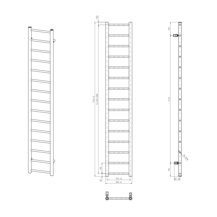 Sapho - Badkamerradiator DINA 174x30 cm wit