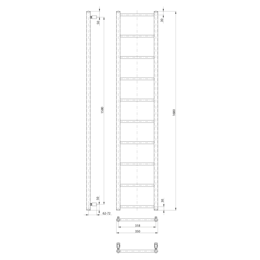 Sapho - Badkamerradiator DINA 334W 35x168 cm mat zwart