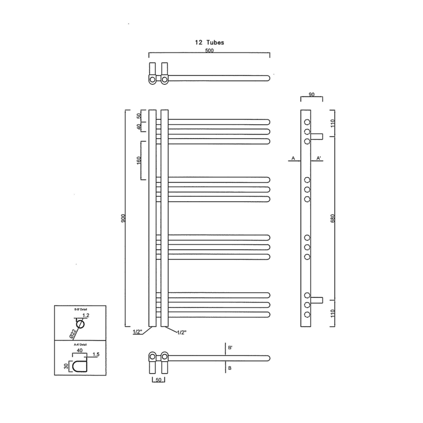 Sapho - Badkamerradiator DORLION 300W/230V 50x90 cm mat zwart