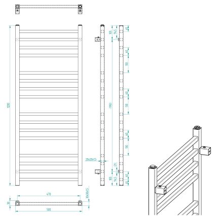 Sapho - Badkamerradiator METRO 386W/230V 50x120 cm mat zwart