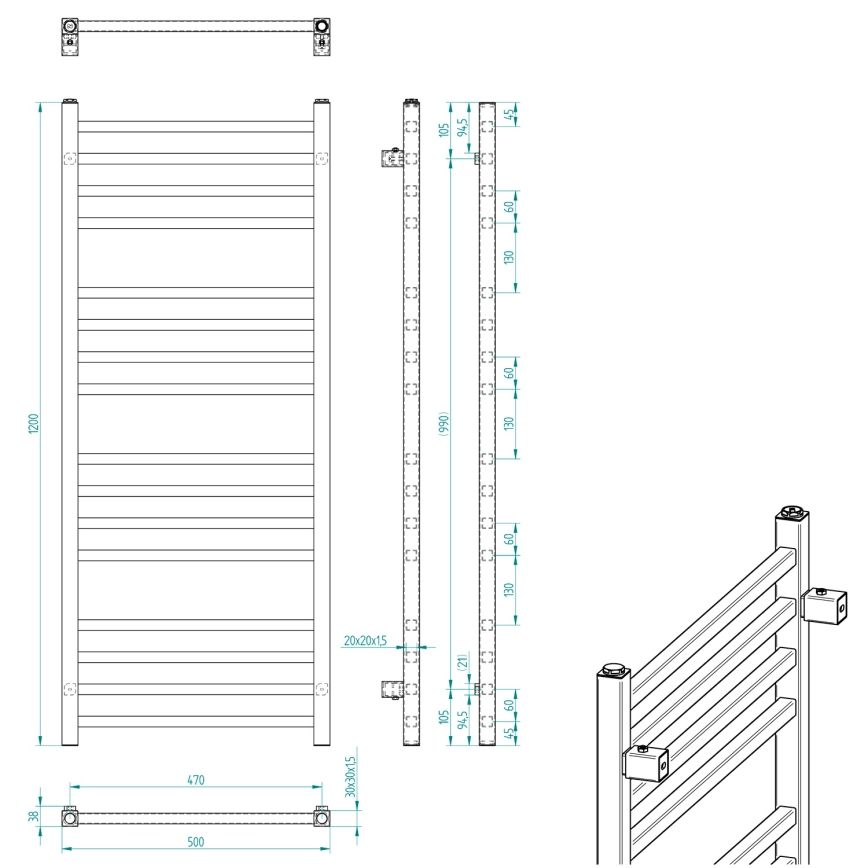 Sapho - Badkamerradiator METRO 386W/230V 50x120 cm mat zwart