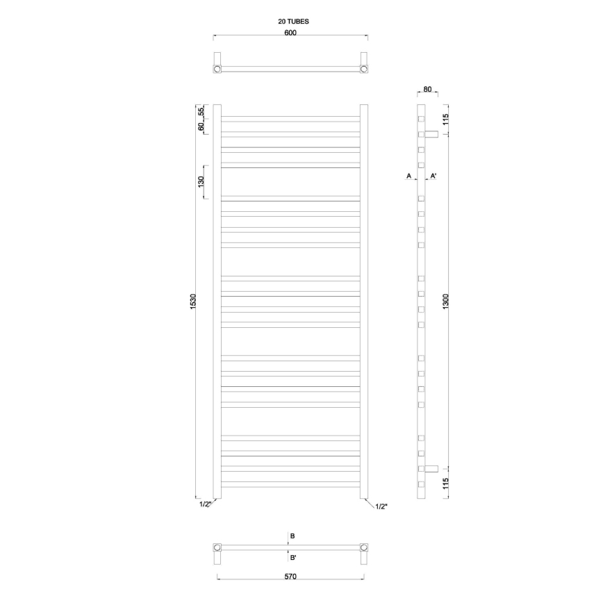 Sapho - Badkamerradiator METRO 497W/230V 60x153 cm glanzend chroom