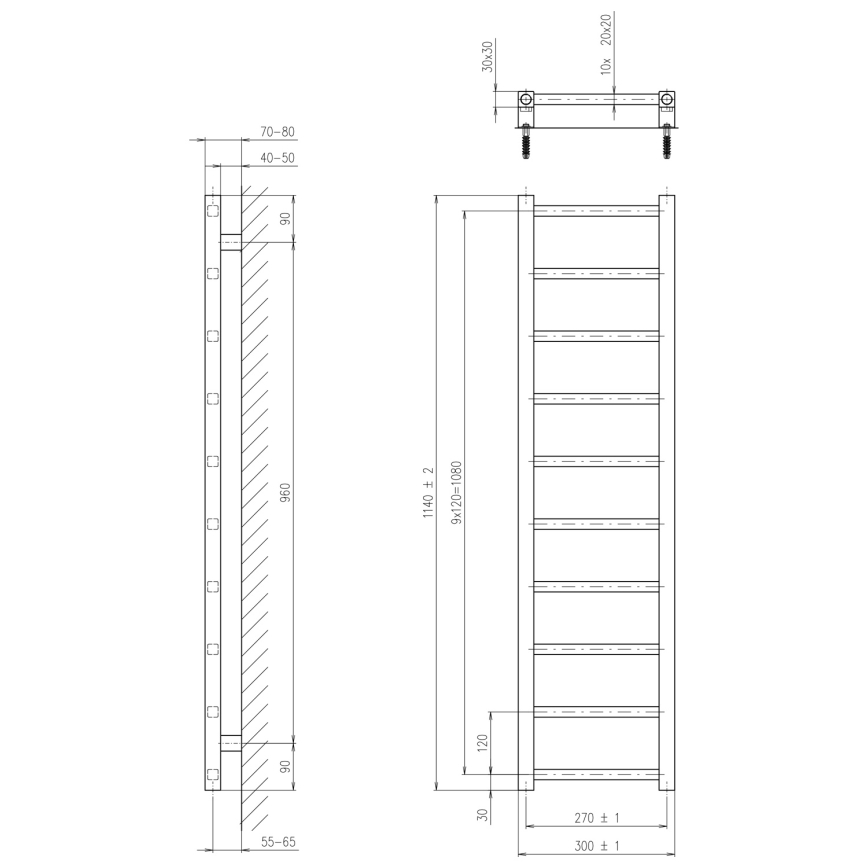 Sapho - Badkamerradiator METRO LIGHT 114x30cm mat zwart