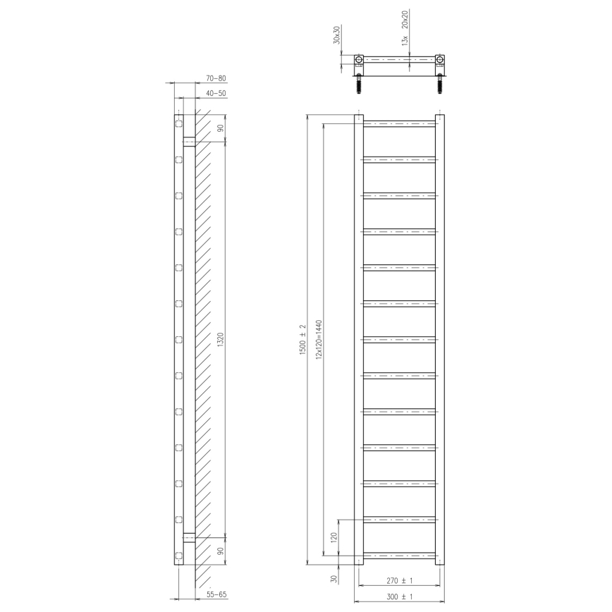 Sapho - Badkamerradiator METRO LIGHT 150x30 cm glanzend chroom